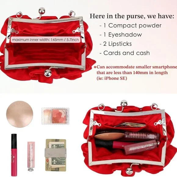 Stylish Red Satin Clutch with Detachable Strap - Perfect for Night Outs - Picture 5 of 7